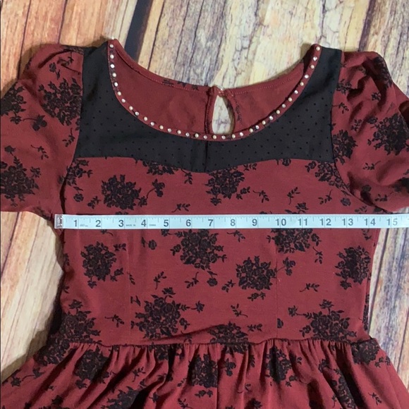 STUNNING Red With Black Velvet Detail Dress - Picture 8 of 11